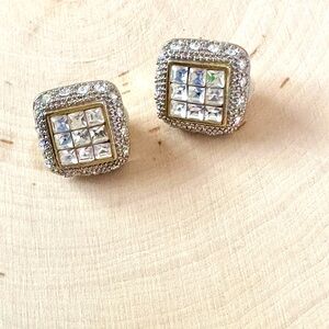 Avon Silver and Gold Square Stud Earrings